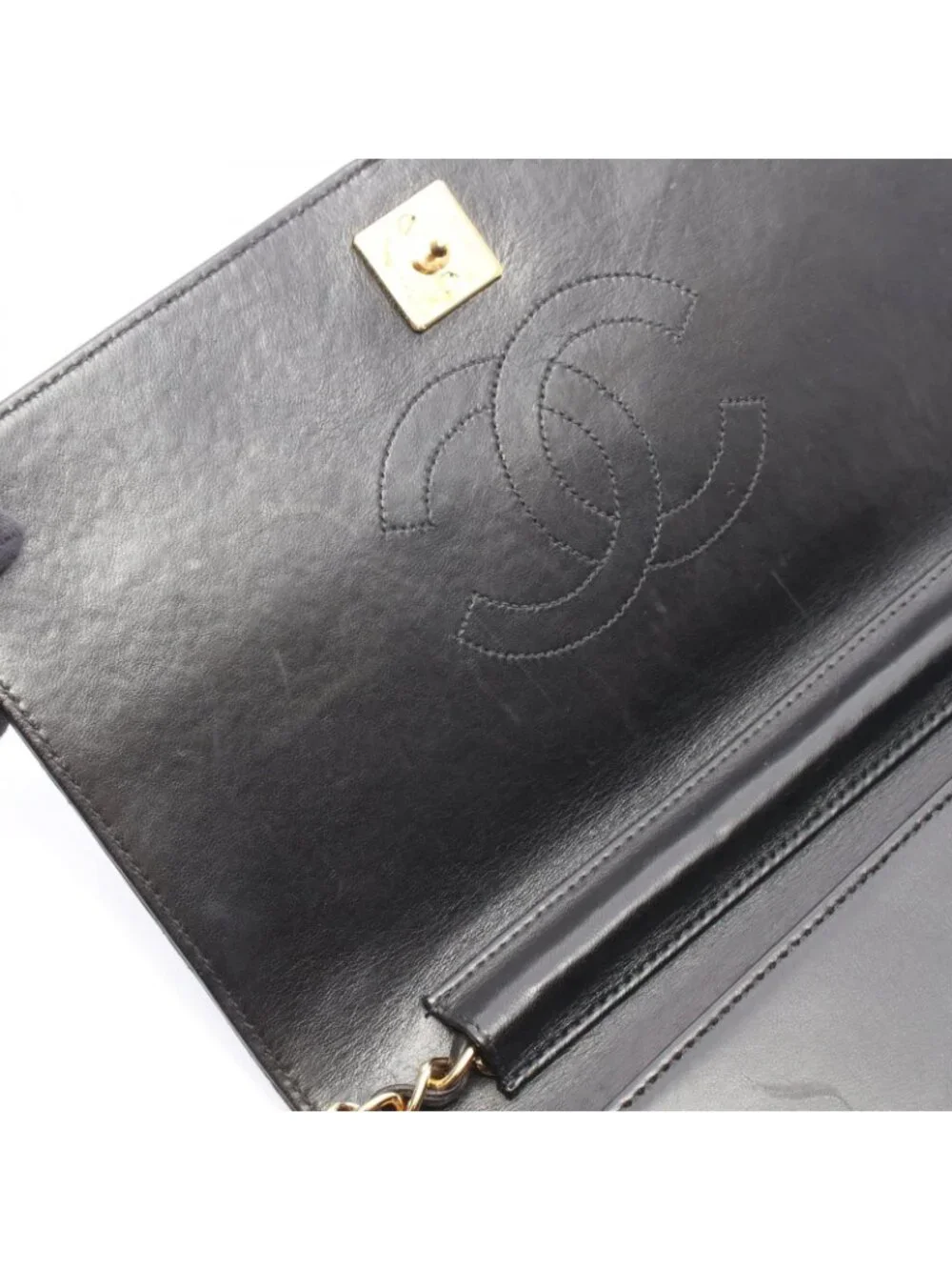 Chanel Shoulder Bag Quilted Full Flap Black Lambskin Push Lock Chain